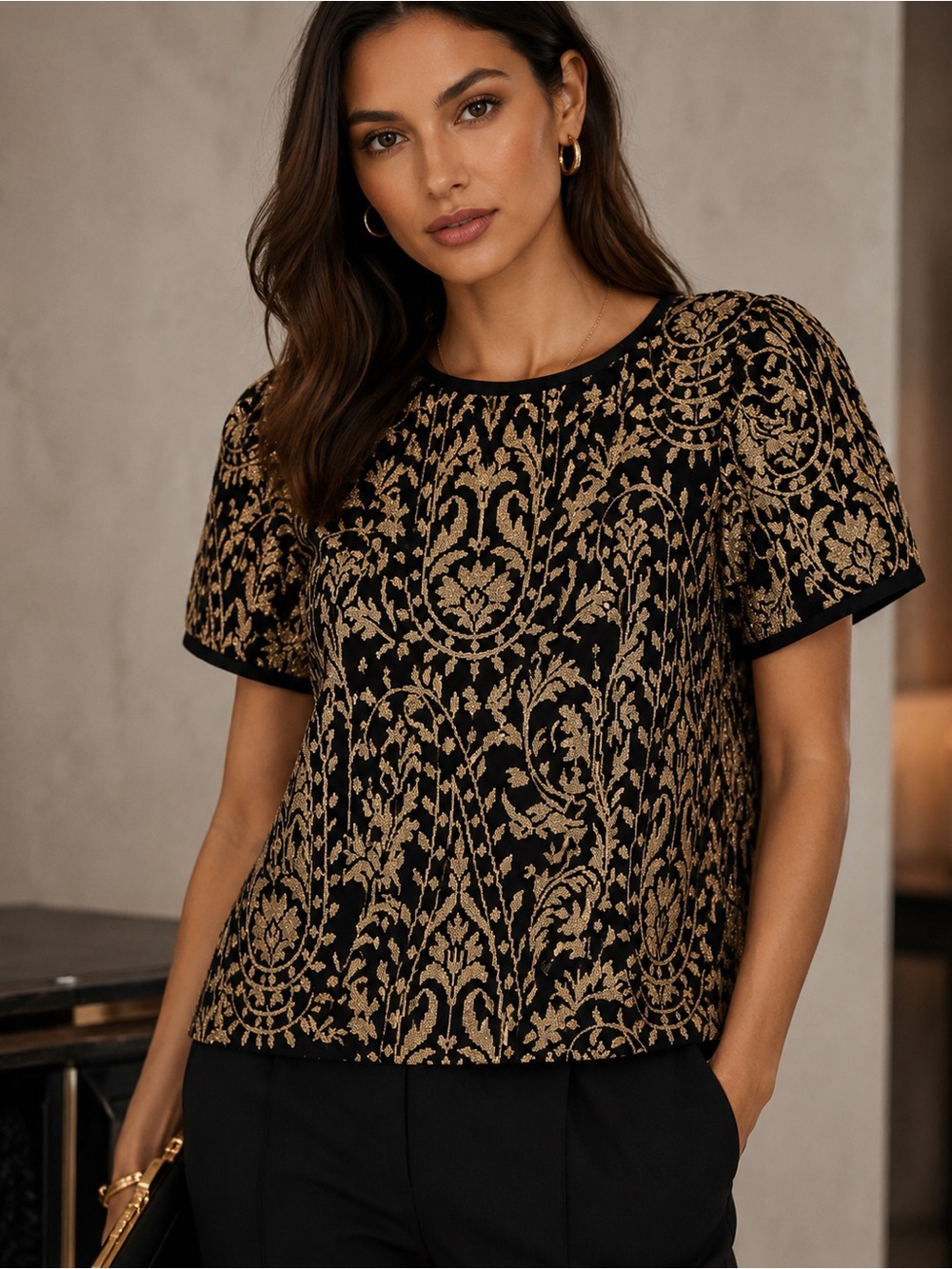 Joie Janpath Metallic Embroidered Black Gold Top NWT Size S